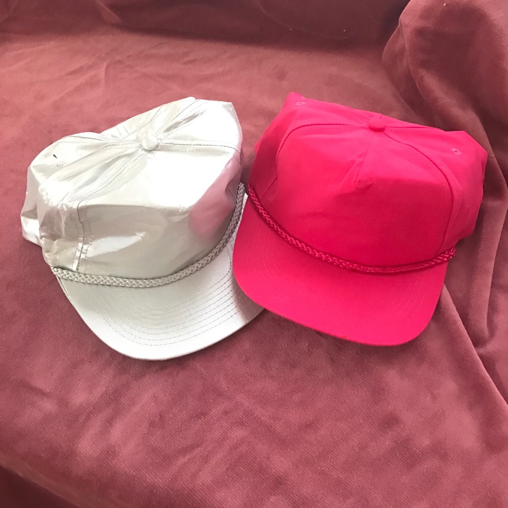 Lot of 4 Metallic Silver & Hot Pink Rope Snapback Hats NWOT Costume Set
